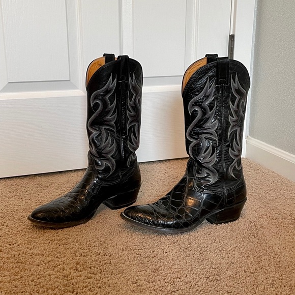 Nocona Men’s Black Alligator Cowboy Boots Size 9D - Picture 2 of 12